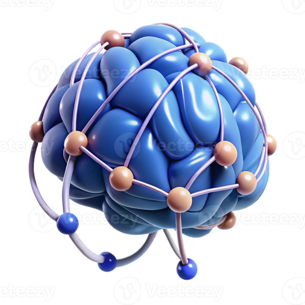 serene minimalist A human brain connected to a network of wires, glowing with energy, cyberpunk style professional png
