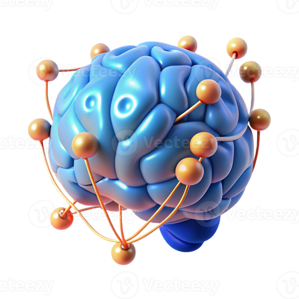 serene traditional A human brain connected to a network of wires, glowing with energy, cyberpunk style professional png