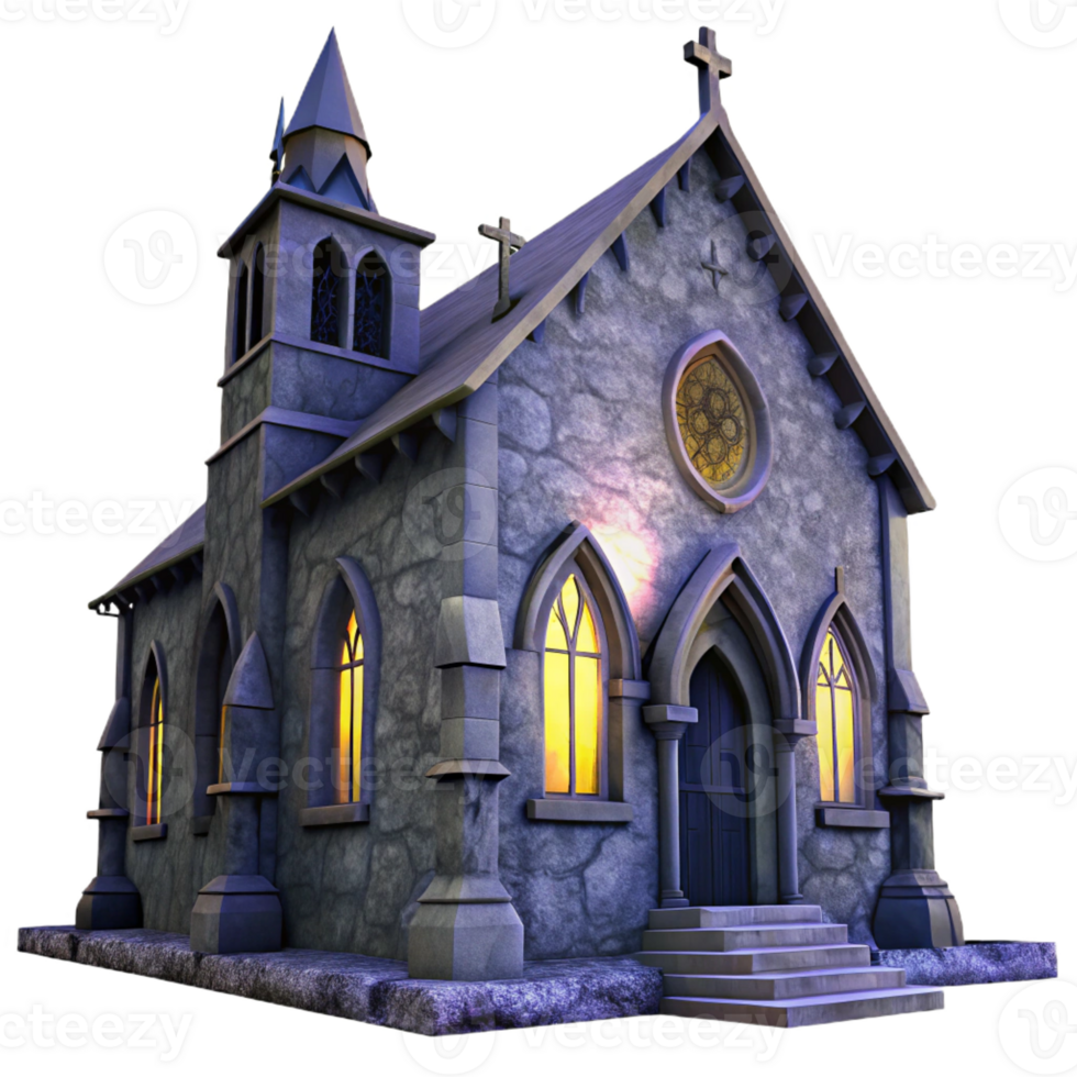 beautiful traditional An abandoned church, crumbling stone walls, stained glass windows, dim moonlight, eerie atmosphere professional png