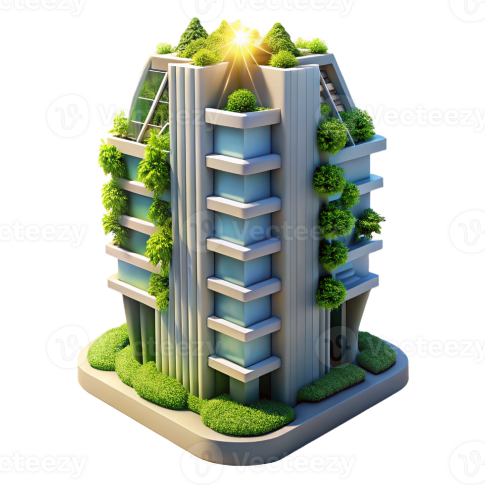 elegant creative A skyscraper made of living plants, vertical gardens, sustainable design, bright sunlight, futuristic architecture high quality png