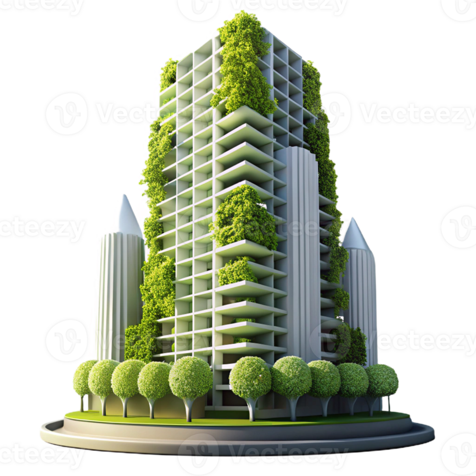 impressive rustic A skyscraper made of living plants, vertical gardens, sustainable design, bright sunlight, futuristic architecture professional png