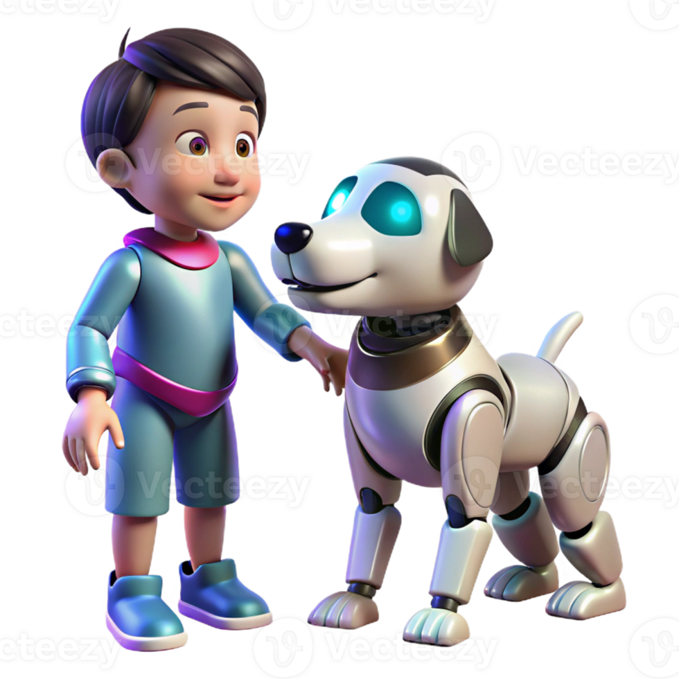 magnificent artistic A robotic dog interacting with a child, playful scene, bright lighting genuine png