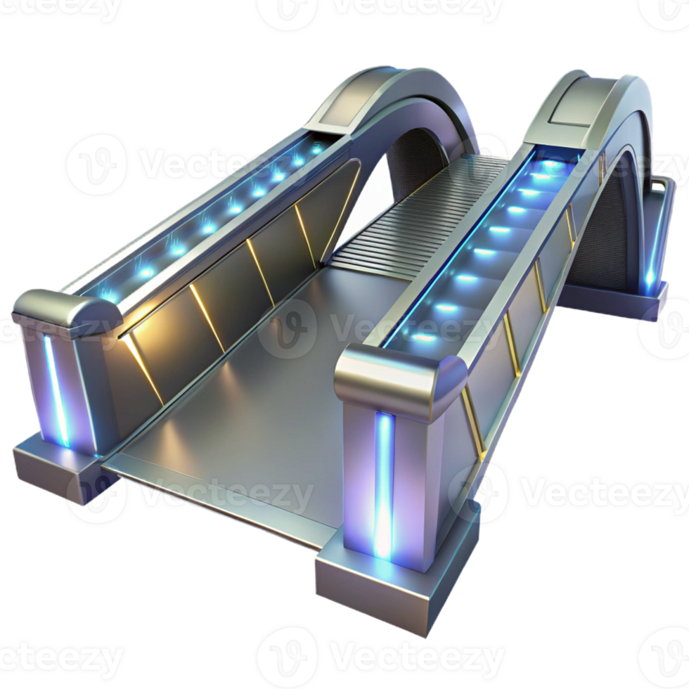 elegant artistic A futuristic bridge, sleek metallic structure, glowing lights, spanning a vast chasm, science fiction style genuine png