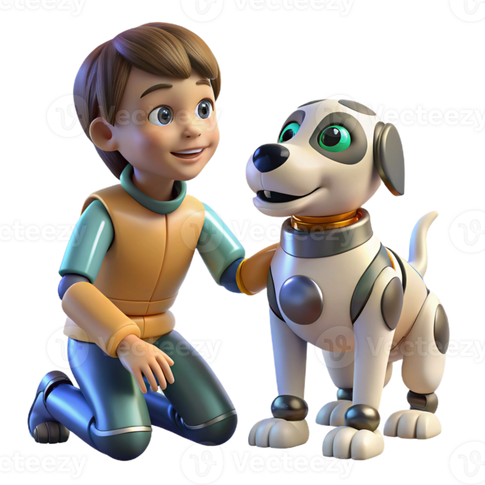 magnificent rustic A robotic dog interacting with a child, playful scene, bright lighting exclusive png