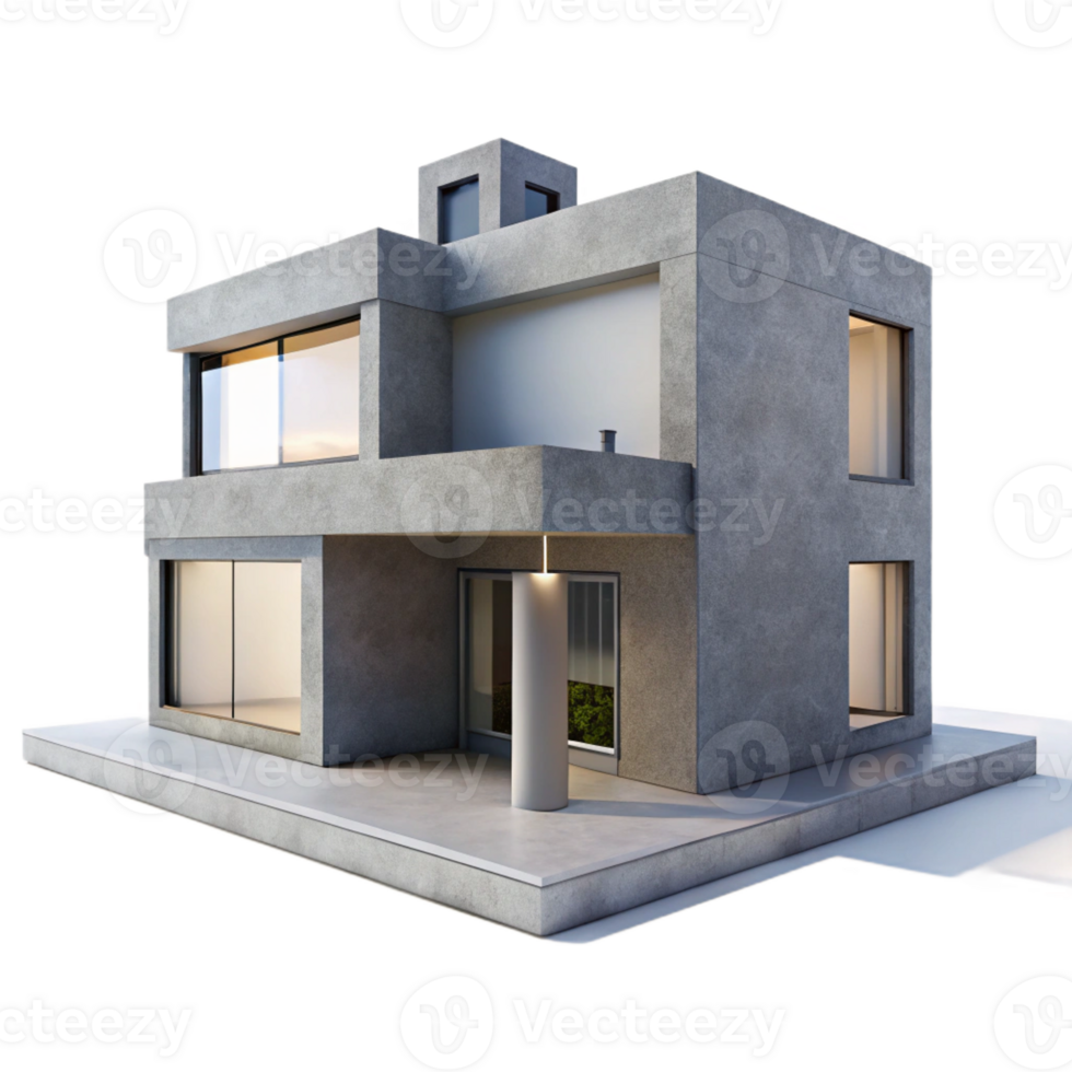 extraordinary modern A minimalist concrete house, simple geometric forms, large windows, natural light, serene atmosphere authentic png