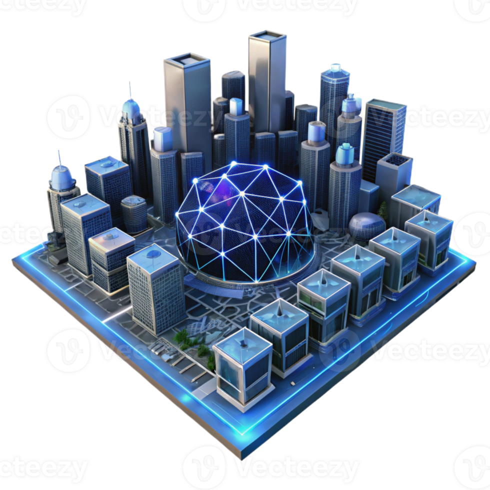 vibrant modern A futuristic cityscape at night, viewed from above, intricate network of lights, cyberpunk style premium png