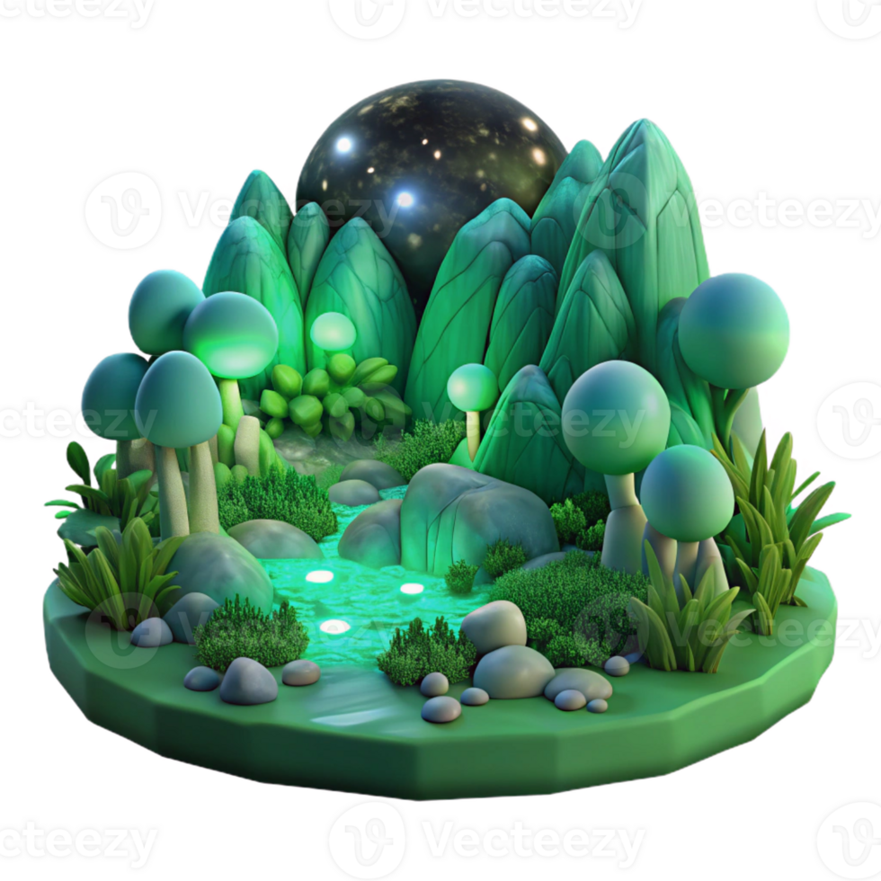 extraordinary artistic A lush, green valley teeming with bioluminescent flora, illuminated by moonlight, in a hyperrealistic style with intricate detail original png