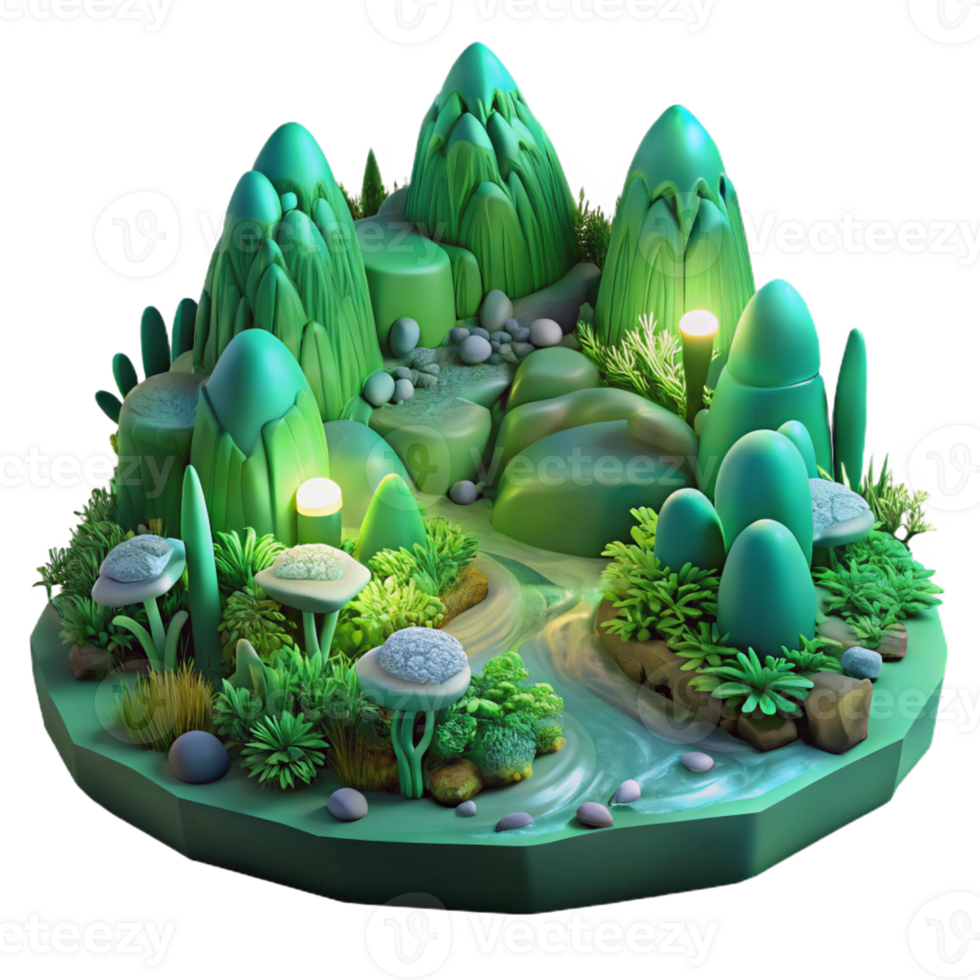 vibrant modern A lush, green valley teeming with bioluminescent flora, illuminated by moonlight, in a hyperrealistic style with intricate detail high resolution png