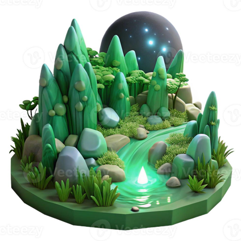 magnificent abstract A lush, green valley teeming with bioluminescent flora, illuminated by moonlight, in a hyperrealistic style with intricate detail original png
