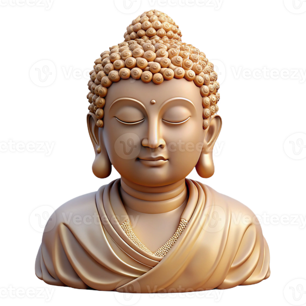elegant rustic A portrait of a serene Buddha statue with intricate carvings, soft golden lighting, spiritual art style authentic png