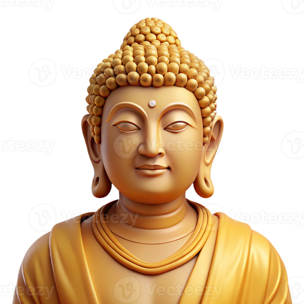 dramatic minimalist A portrait of a serene Buddha statue with intricate carvings, soft golden lighting, spiritual art style premium png