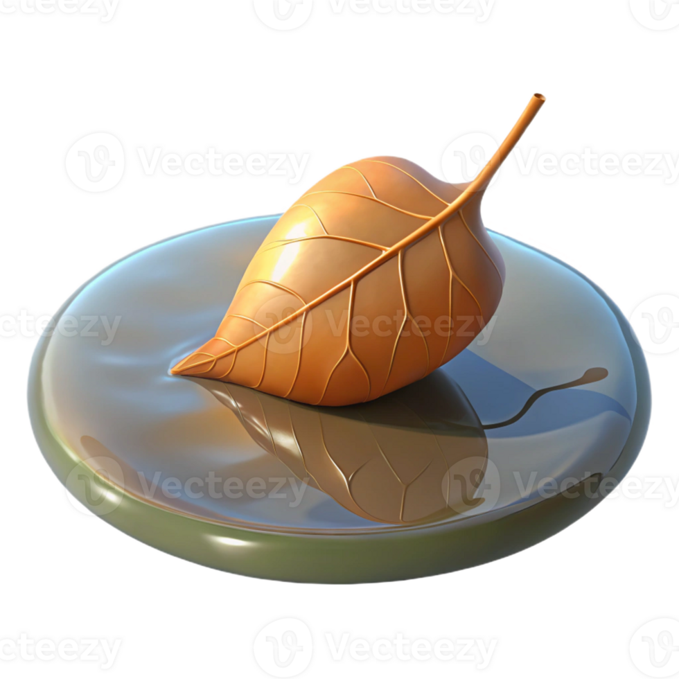 wonderful minimalist A single, withered leaf floating on the surface of a still pond, illuminated by soft, reflected light, in a minimalist, zen style 4K png