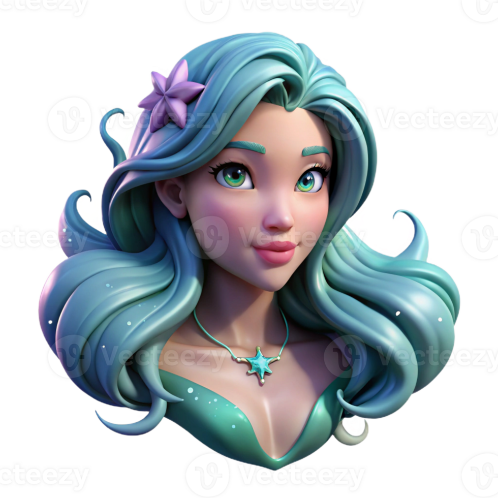dramatic modern Portrait of a beautiful mermaid with flowing hair, underwater lighting, fantasy art style high resolution png