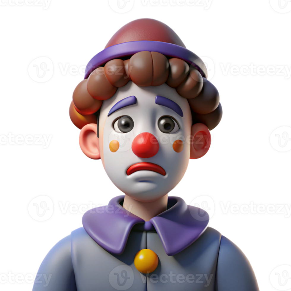 vibrant contemporary A portrait of a melancholic clown with sad eyes, dim spotlighting, surreal style 4K png