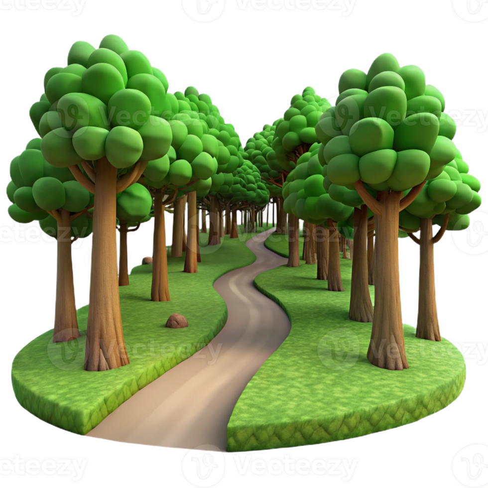 serene minimalist A winding path through a dense forest, illuminated by dappled sunlight filtering through the trees, in a realistic landscape photography style genuine png