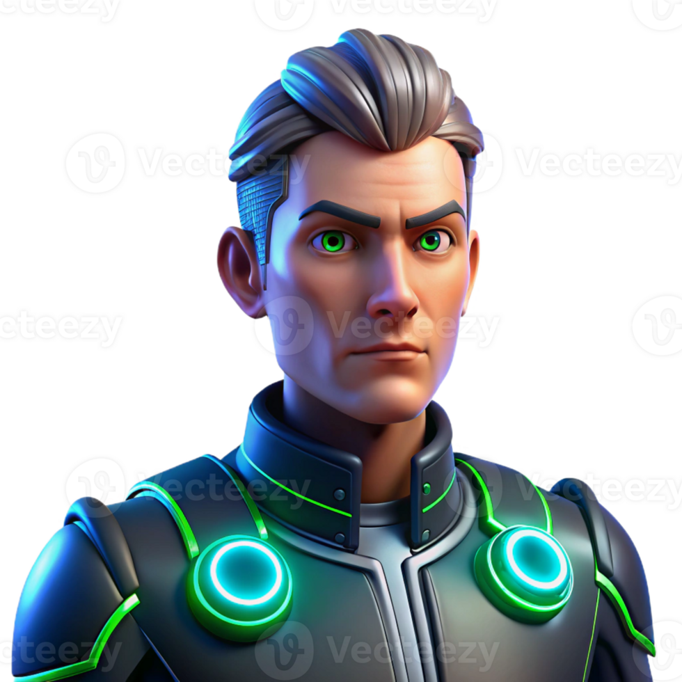 dramatic minimalist A portrait of a futuristic android with glowing circuits, neon lighting, cyberpunk style exclusive png