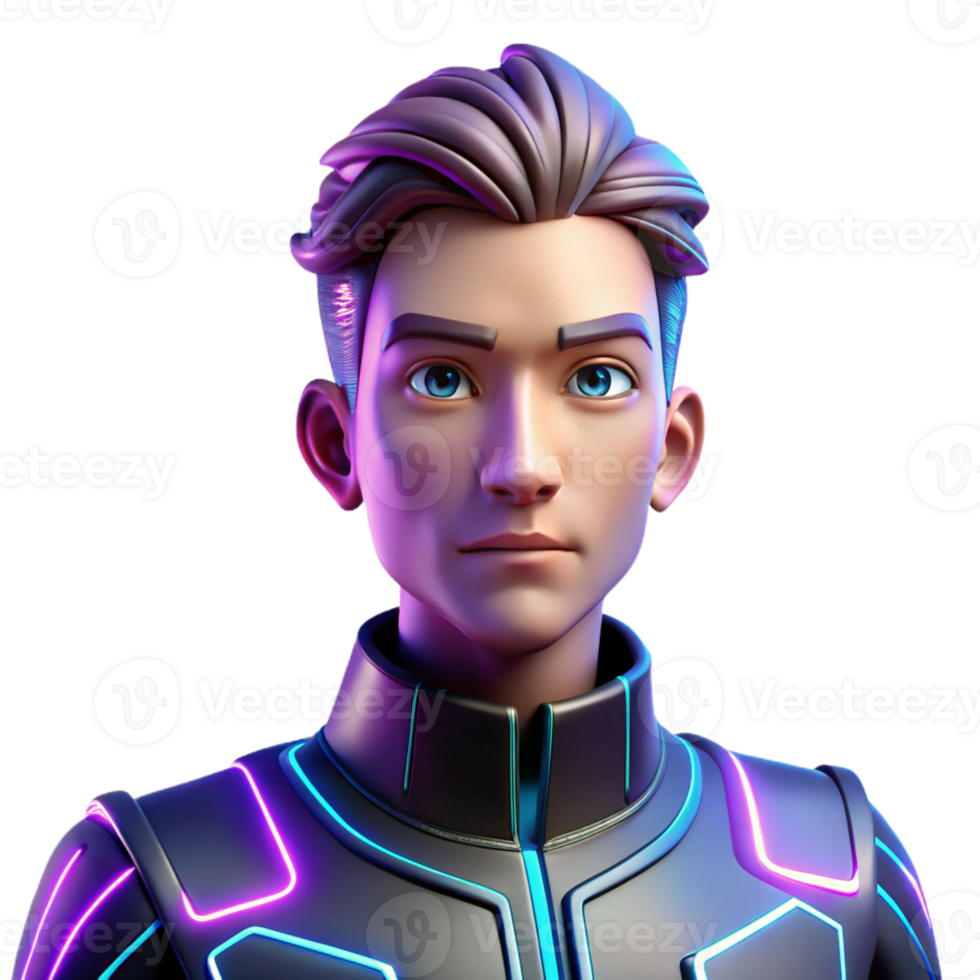 stunning vintage A portrait of a futuristic android with glowing circuits, neon lighting, cyberpunk style professional png