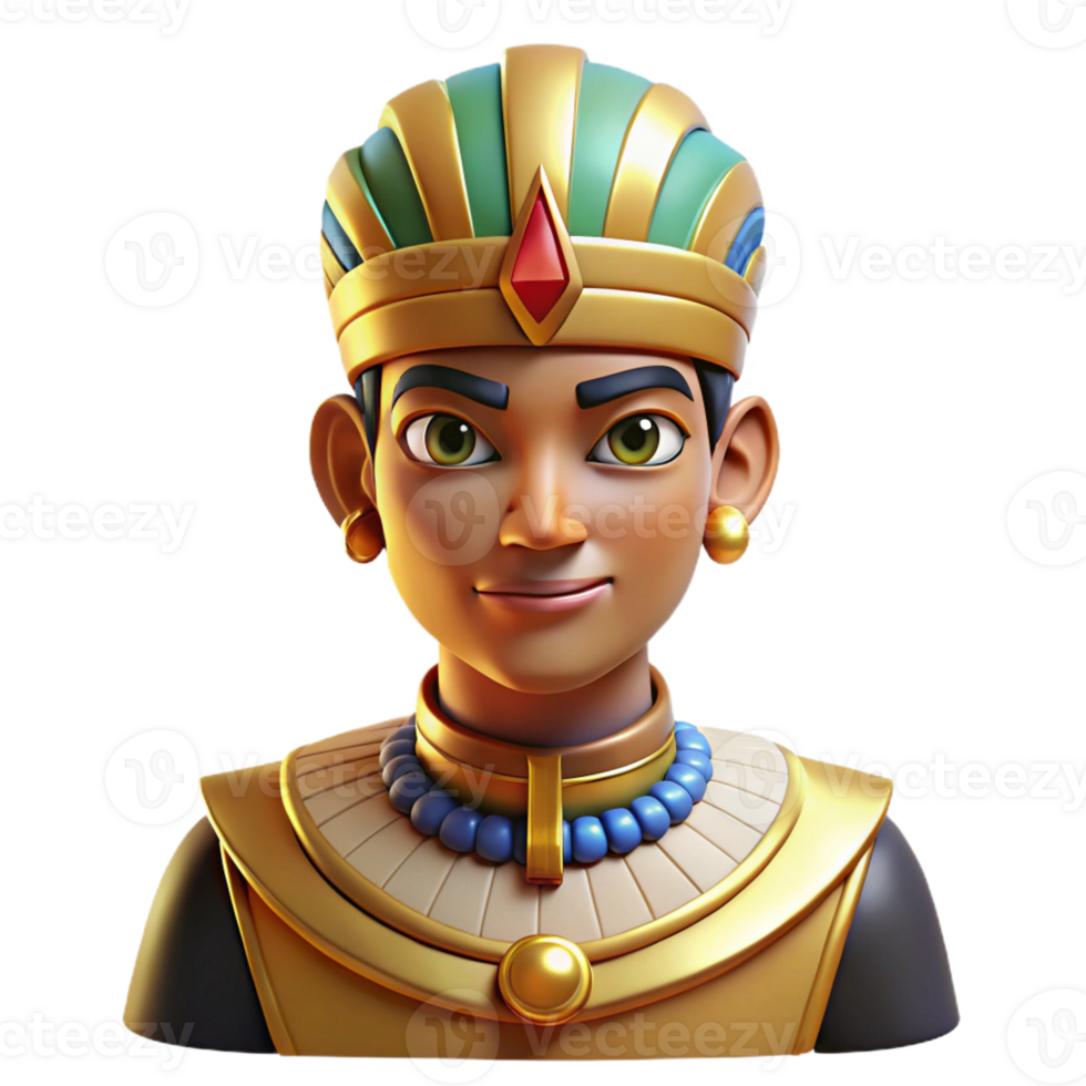 elegant minimalist Portrait of an ancient Egyptian pharaoh with elaborate headdress, warm desert lighting, historical portrait style professional png