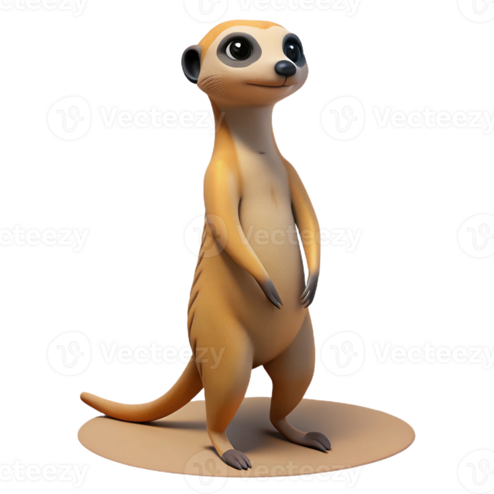 vibrant contemporary A curious meerkat standing on its hind legs in the desert, alert and inquisitive, depicted in a photorealistic style with sharp focus and natural lighting detailed png