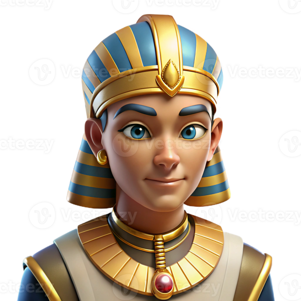 elegant classic Portrait of an ancient Egyptian pharaoh with elaborate headdress, warm desert lighting, historical portrait style 4K png