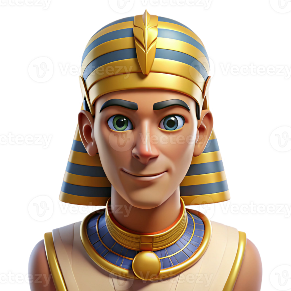 stunning minimalist Portrait of an ancient Egyptian pharaoh with elaborate headdress, warm desert lighting, historical portrait style professional png