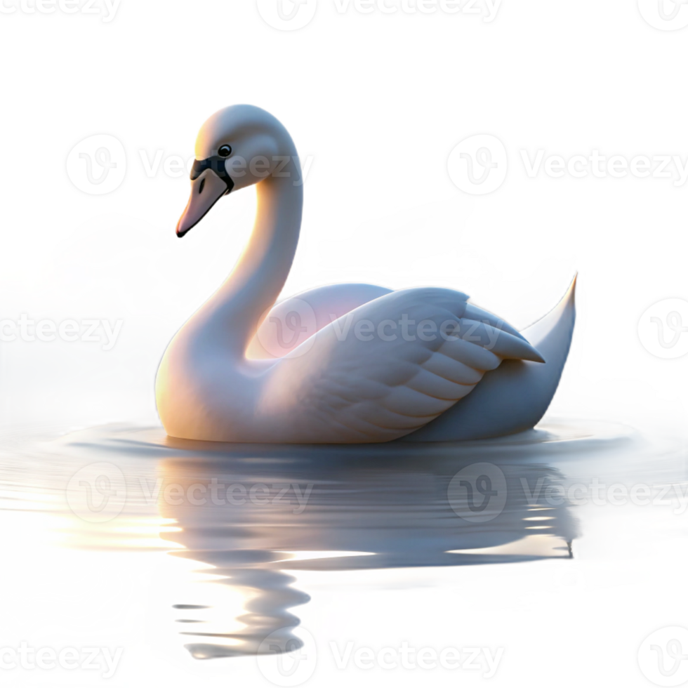 extraordinary traditional A graceful swan gliding across a still lake at dawn, mist rising from the water, captured in a serene, minimalist style with soft lighting and muted colors authentic png