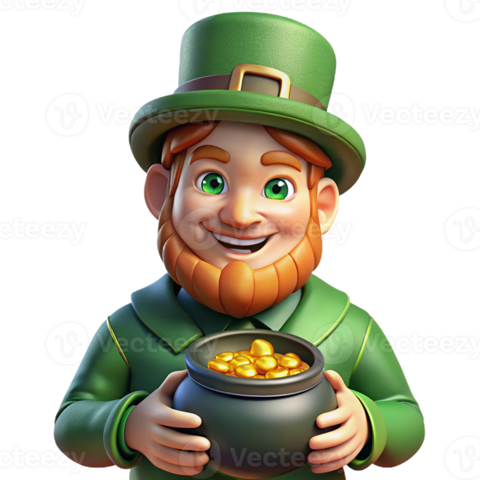 serene rustic A portrait of a mischievous leprechaun with a pot of gold, soft magical lighting, fantasy art style premium png