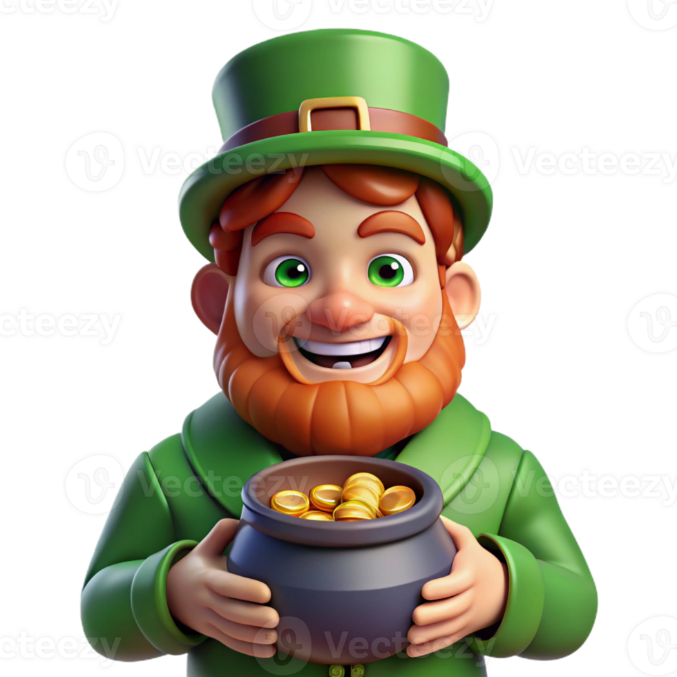 elegant creative A portrait of a mischievous leprechaun with a pot of gold, soft magical lighting, fantasy art style exclusive png