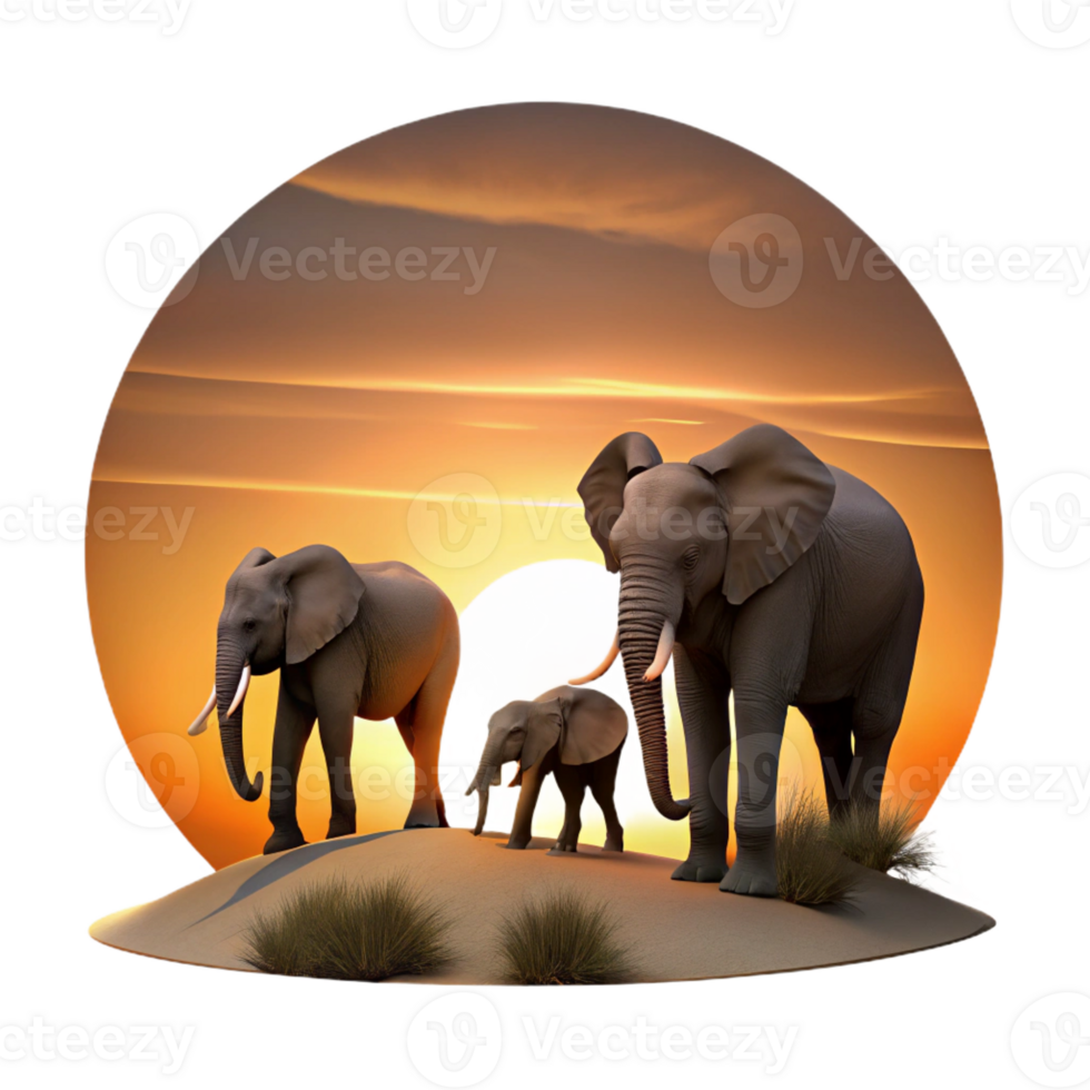 beautiful classic A family of elephants crossing a dusty savanna, silhouetted against the setting sun, captured in a cinematic style with warm tones and dramatic lighting original png