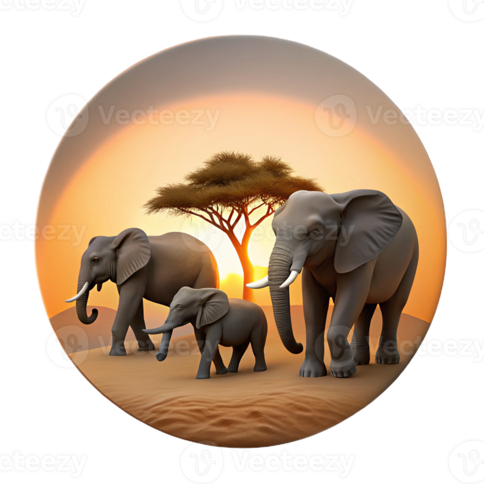 extraordinary contemporary A family of elephants crossing a dusty savanna, silhouetted against the setting sun, captured in a cinematic style with warm tones and dramatic lighting premium png