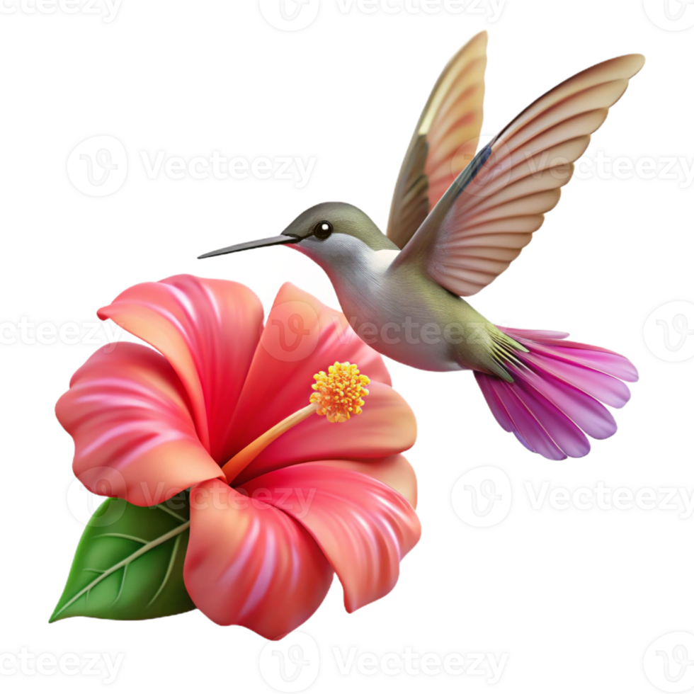 magnificent classic A tiny hummingbird hovering near a vibrant hibiscus flower, macro photography style, soft lighting genuine png