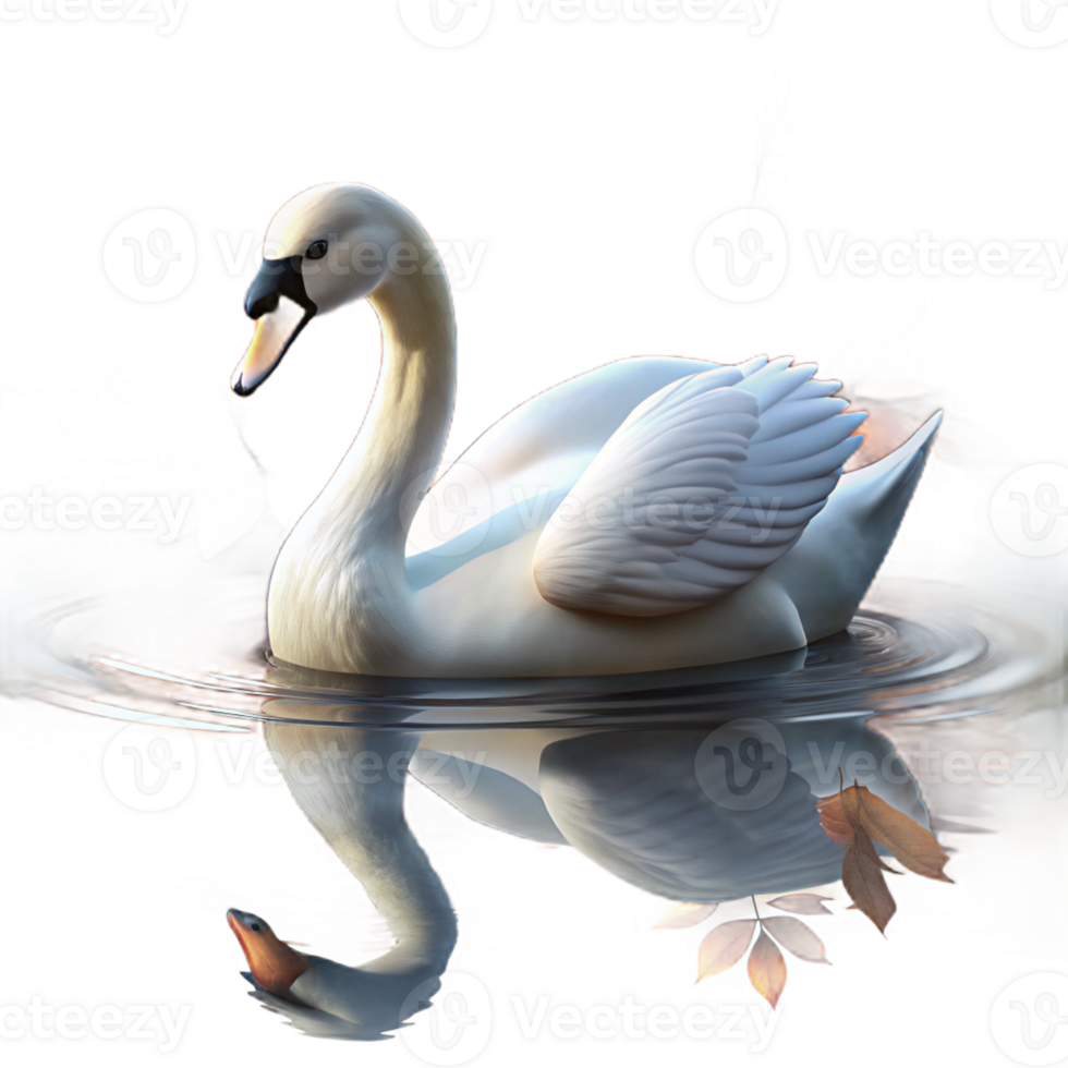 vibrant rustic A graceful swan gliding across a still lake reflecting the autumn foliage, soft lighting, impressionistic style high resolution png