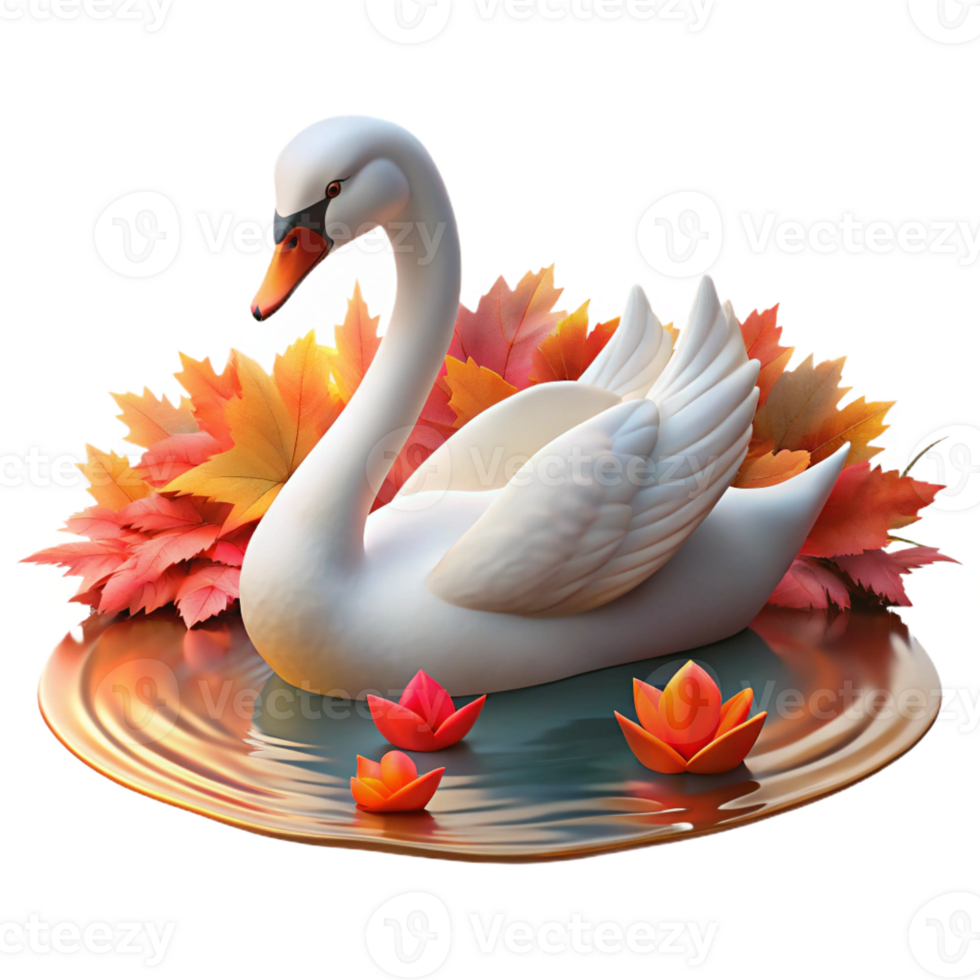 extraordinary classic A graceful swan gliding across a still lake reflecting the autumn foliage, soft lighting, impressionistic style professional png