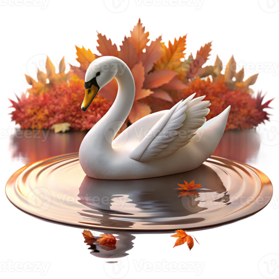 wonderful rustic A graceful swan gliding across a still lake reflecting the autumn foliage, soft lighting, impressionistic style authentic png
