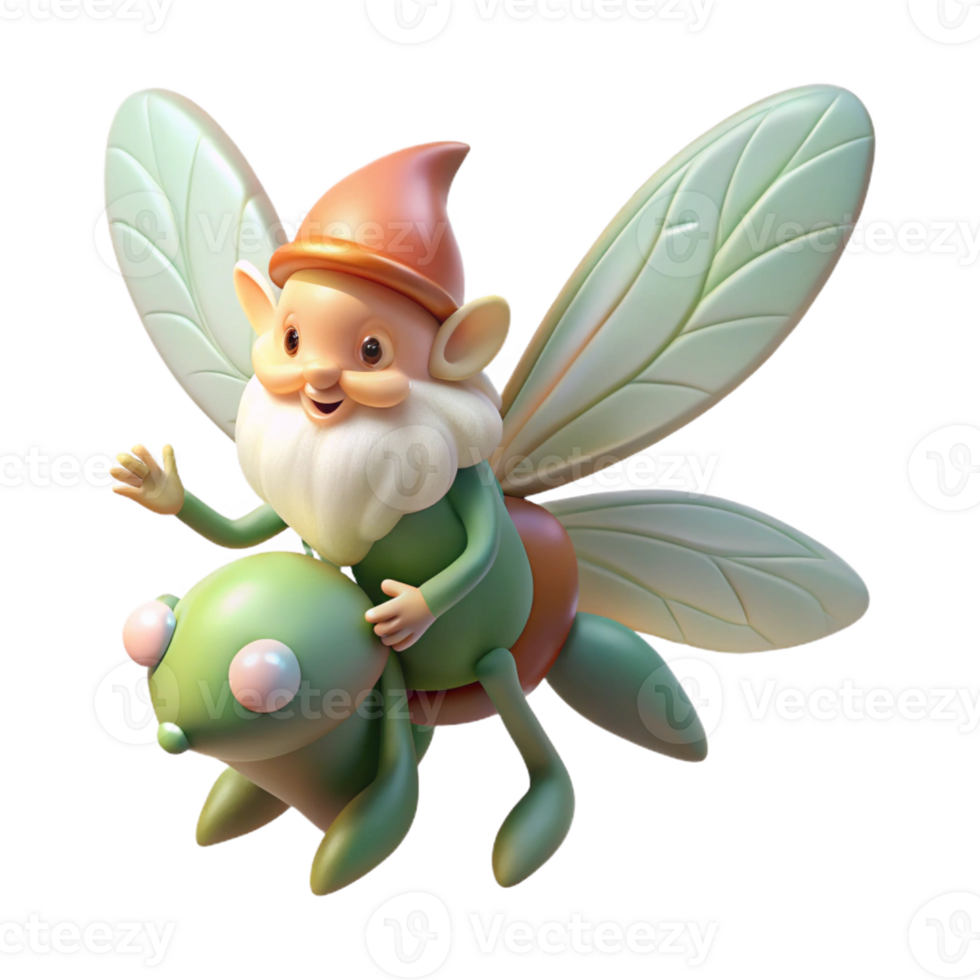 stunning abstract A whimsical gnome riding a giant firefly through a luminescent forest, soft pastel colors, Impressionist style, dappled sunlight filtering through the trees 4K png