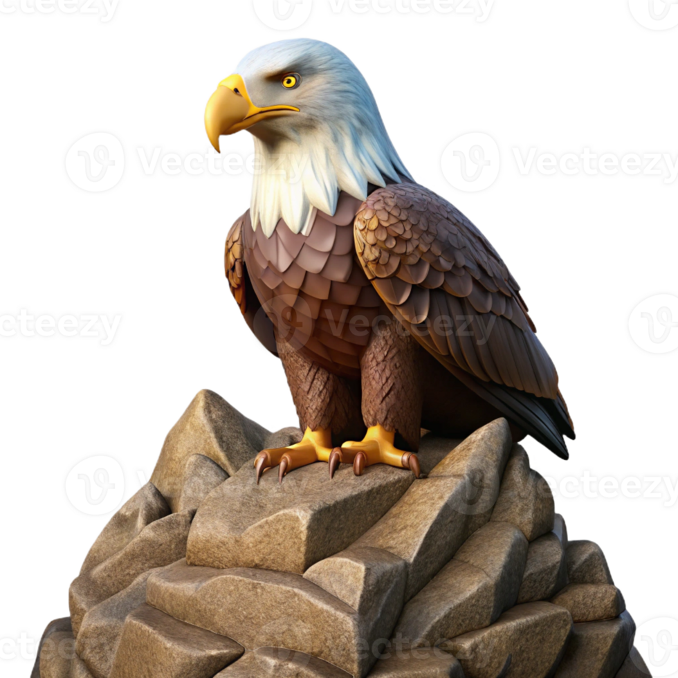magnificent contemporary A majestic bald eagle perched on a craggy cliff overlooking the ocean, dramatic lighting, realistic style professional png