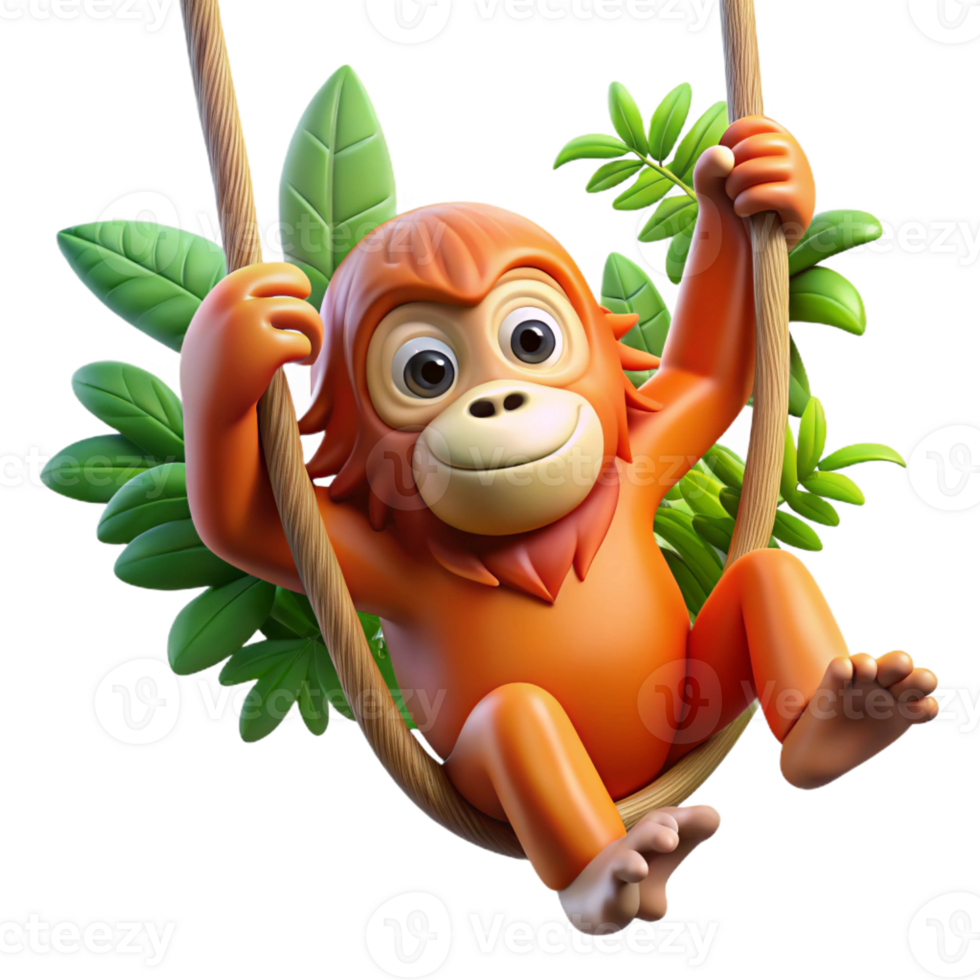 magnificent rustic A playful orangutan swinging through the jungle canopy, dappled sunlight, vibrant colors original png