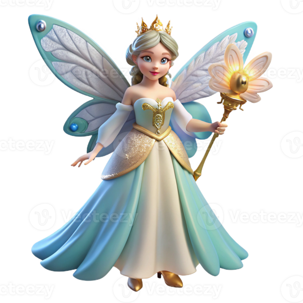 wonderful abstract A beautiful fairy queen holding a glowing scepter, soft, magical lighting, Art Nouveau style, intricate details in her wings and dress high resolution png