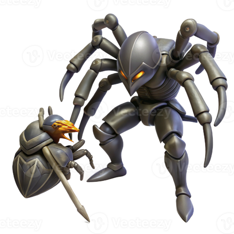 extraordinary classic A lone knight battling a giant spider, dynamic lighting, realistic style, detailed textures on the armor and spider's legs professional png