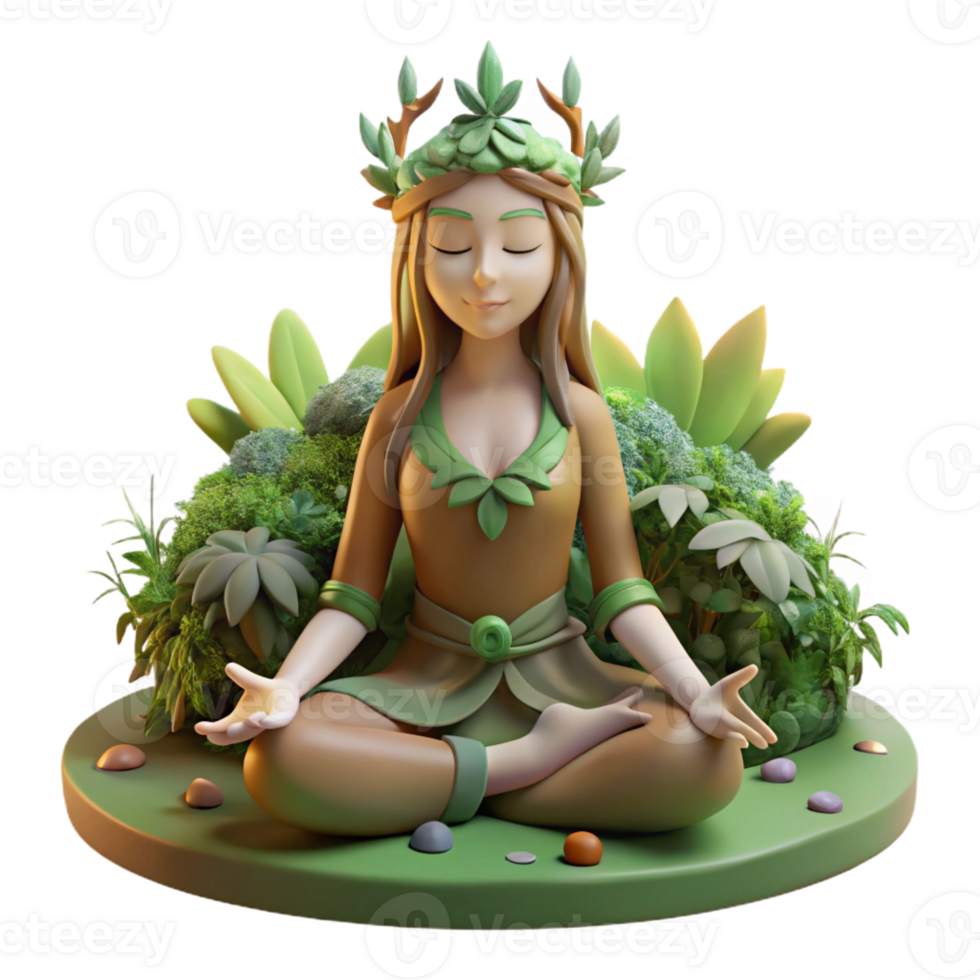 beautiful minimalist A serene dryad meditating in a sunlit forest glade, soft, diffused lighting, Pre-Raphaelite style, intricate details in the foliage exclusive png