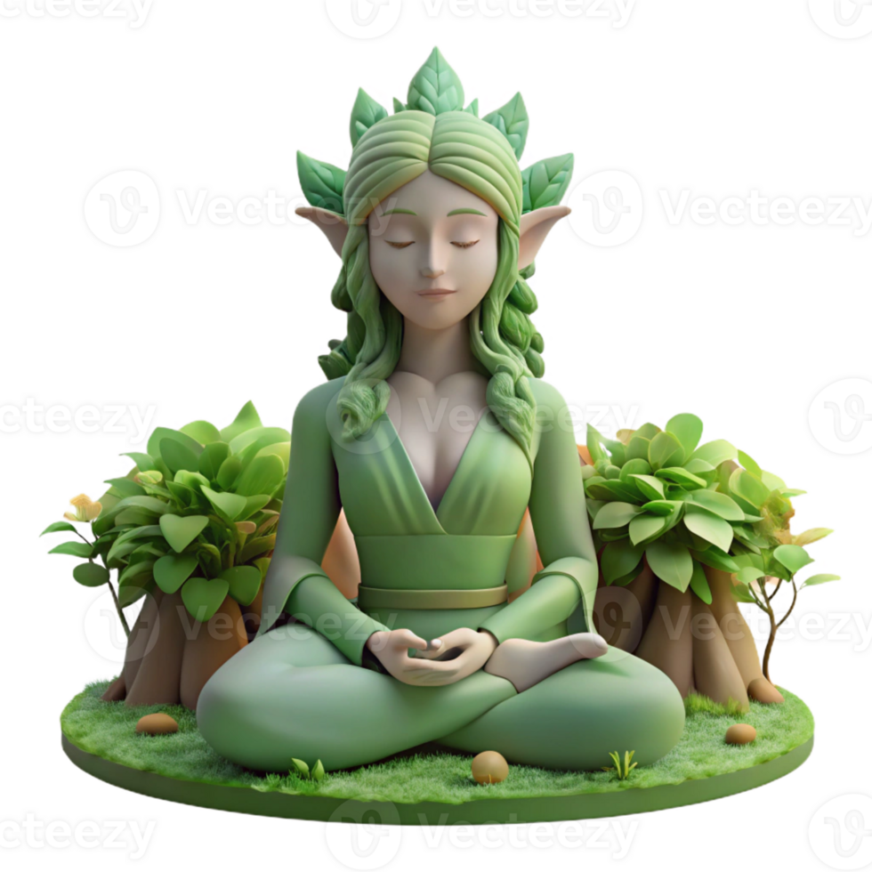 vibrant contemporary A serene dryad meditating in a sunlit forest glade, soft, diffused lighting, Pre-Raphaelite style, intricate details in the foliage high quality png