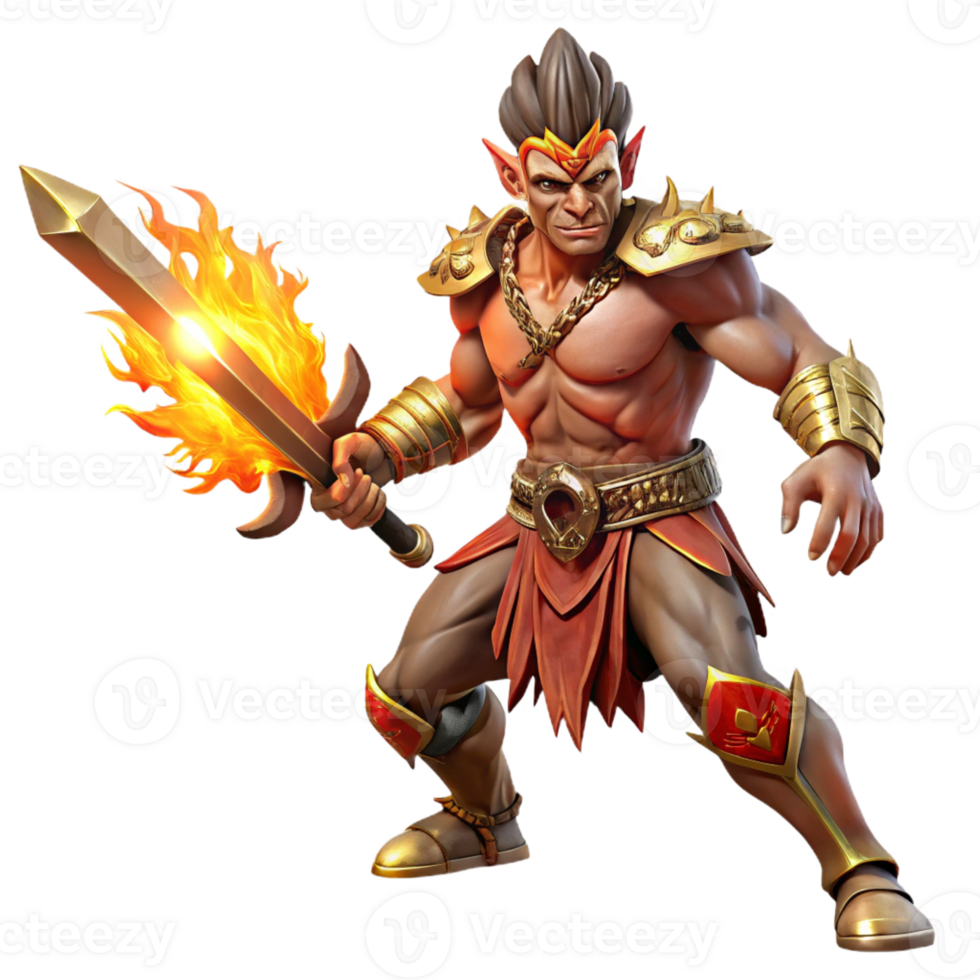 beautiful creative A fierce warrior with tribal markings, wielding a flaming sword, dramatic backlighting, fantasy art style high resolution png