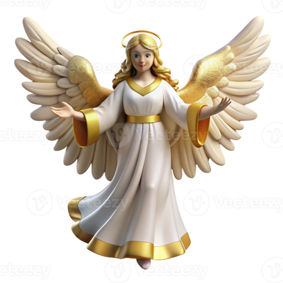impressive artistic A radiant angel with golden wings and flowing white robes, bathed in heavenly light, Renaissance painting style original png