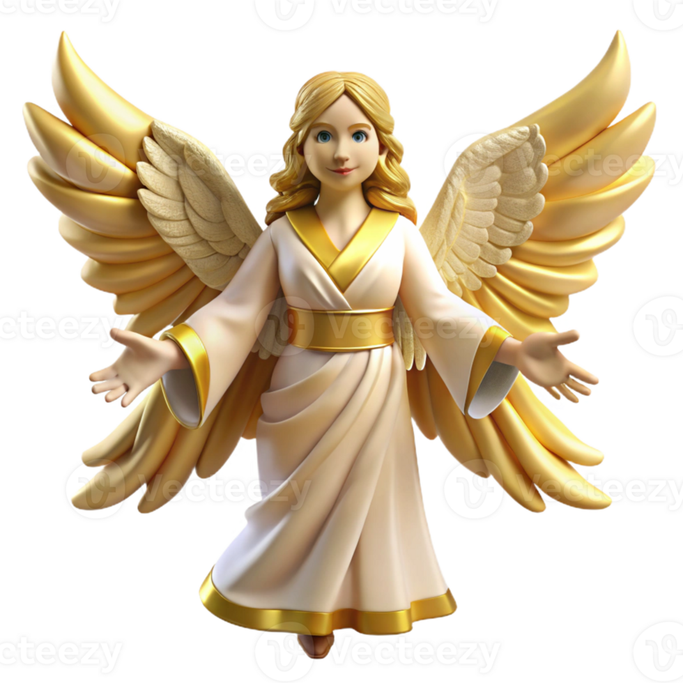 wonderful classic A radiant angel with golden wings and flowing white robes, bathed in heavenly light, Renaissance painting style high resolution png