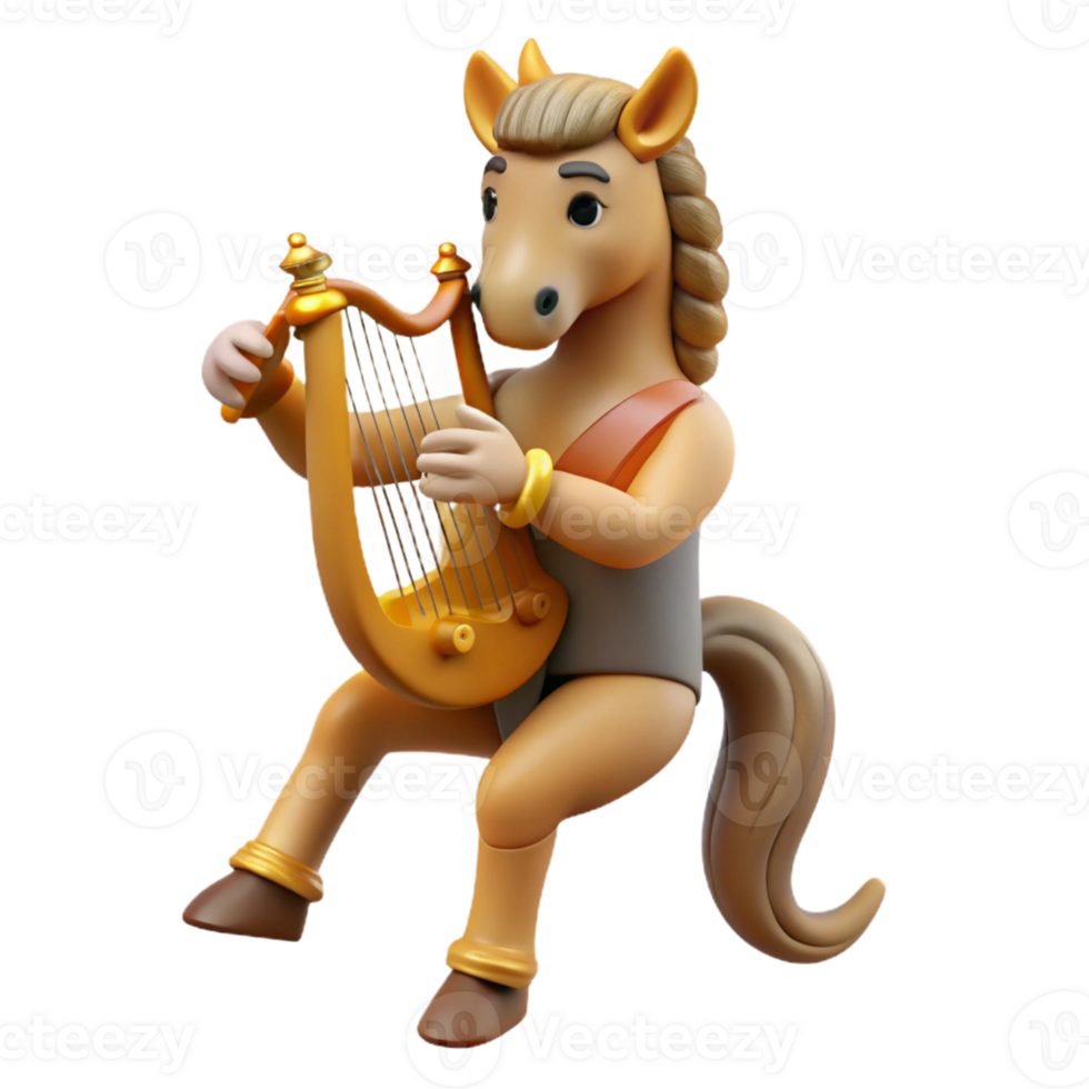 beautiful vintage A wise old centaur playing a lyre in a forest clearing, warm, natural lighting, realistic style, peaceful expression genuine png