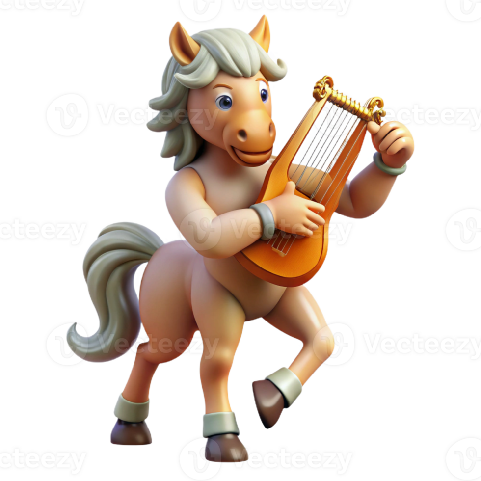stunning artistic A wise old centaur playing a lyre in a forest clearing, warm, natural lighting, realistic style, peaceful expression authentic png