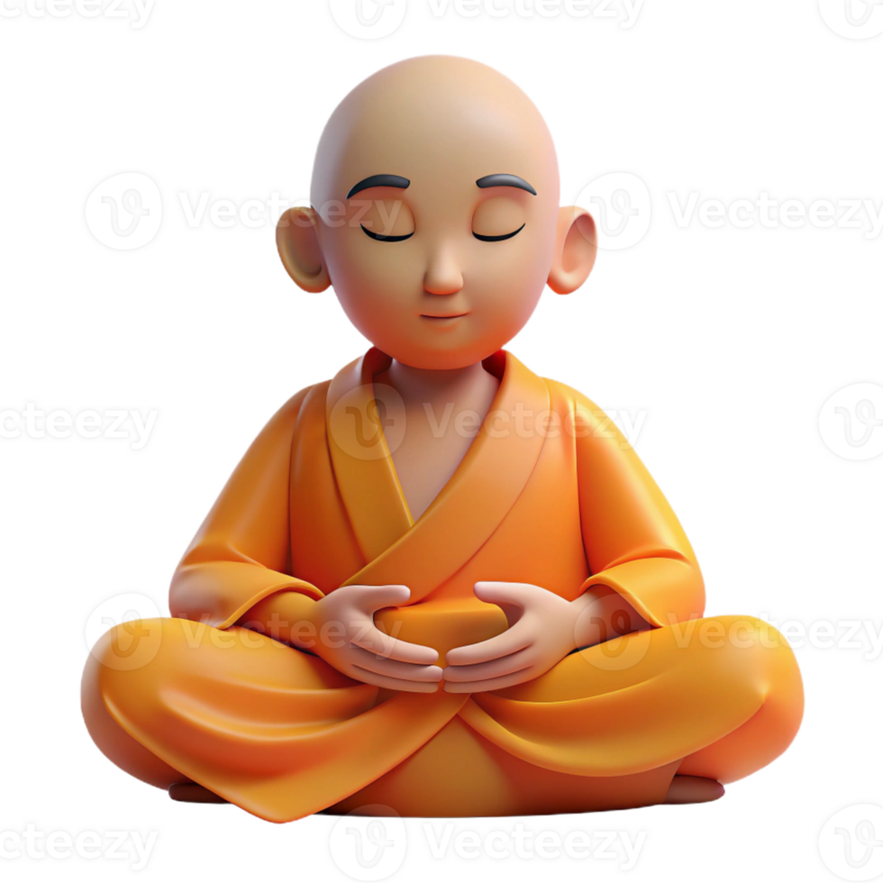 magnificent creative A serene monk with a shaved head and flowing orange robes, meditating, soft natural lighting, minimalist style professional png