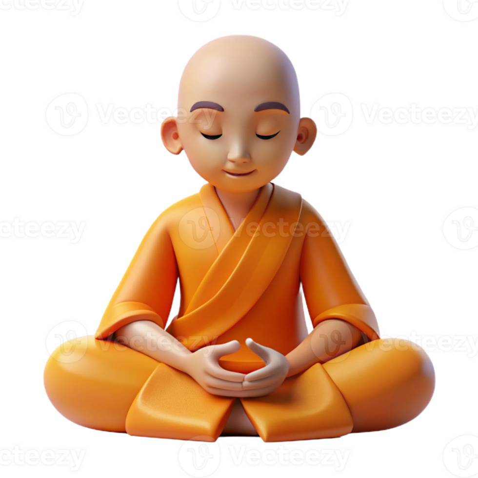 extraordinary vintage A serene monk with a shaved head and flowing orange robes, meditating, soft natural lighting, minimalist style high resolution png