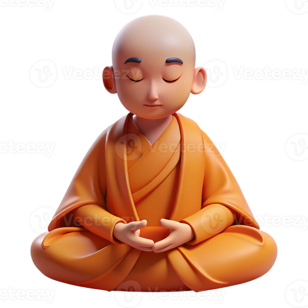 extraordinary traditional A serene monk with a shaved head and flowing orange robes, meditating, soft natural lighting, minimalist style genuine png