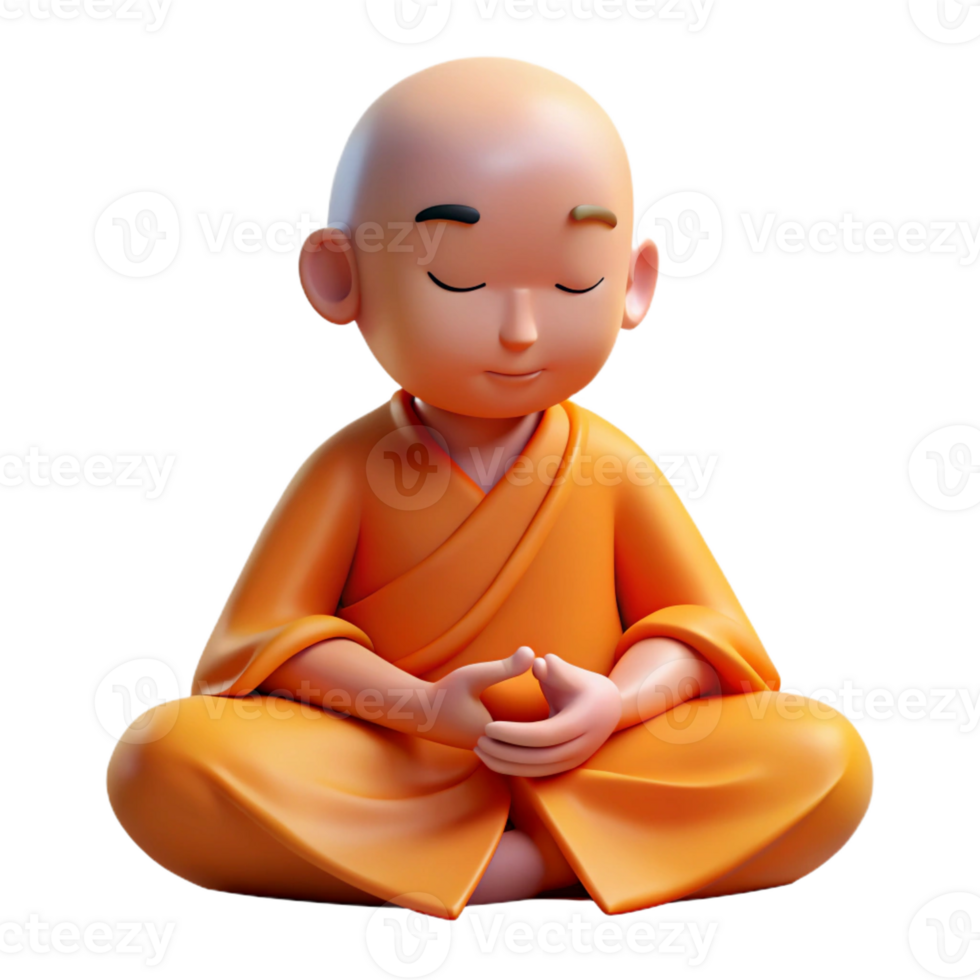 wonderful classic A serene monk with a shaved head and flowing orange robes, meditating, soft natural lighting, minimalist style genuine png